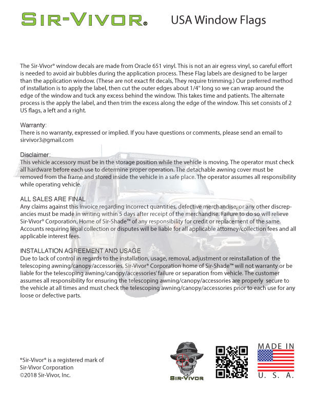 Window Flags JL/JLU rear passenger and driver (Set of 2)