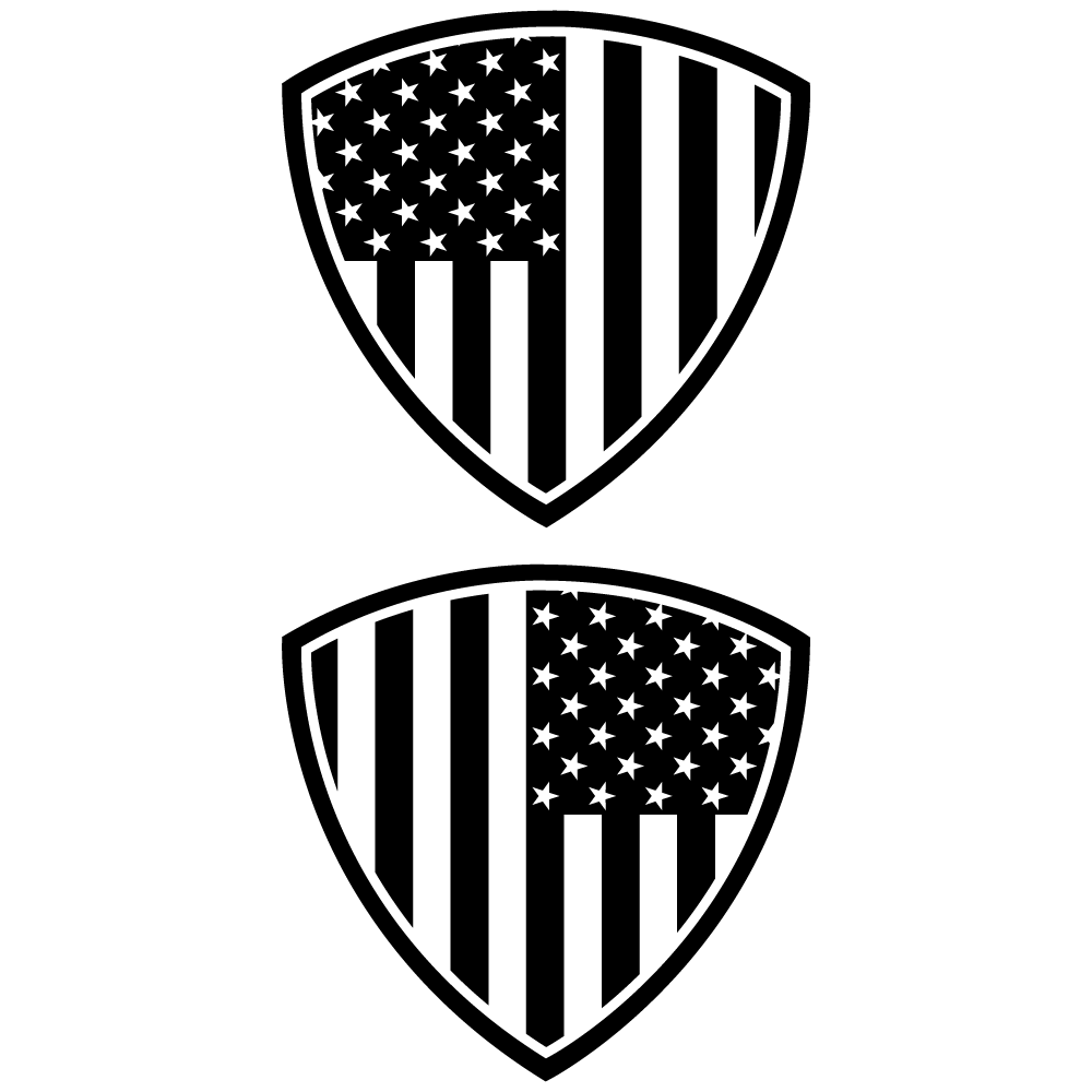 American Flag Shield Decal 5" x 5" Set of 2, click to see available colors.